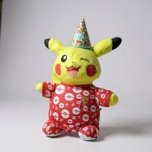 Build-A-Bear Pikachu Plush with Red Outfit and Party Hat